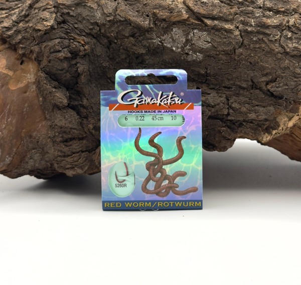Gamakatsu 5260R Red Worm/Rotwurm Haken Rot Gr.4 6 8 10 12 Länge 45cm
