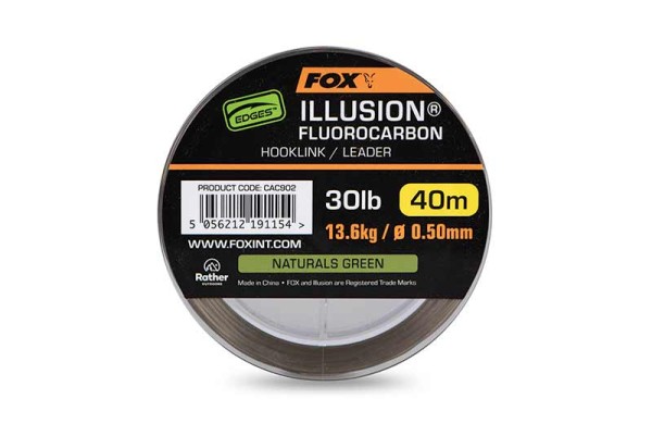 Fox Edges Illusion Fluorocarbon Hooklink Leader 40m Naturals Green Vorfachschnur