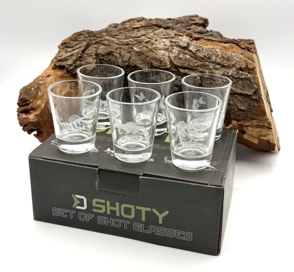 Delphin SHOTY 6in1 Gläser Set mit Fischmotiven Geschenkbox