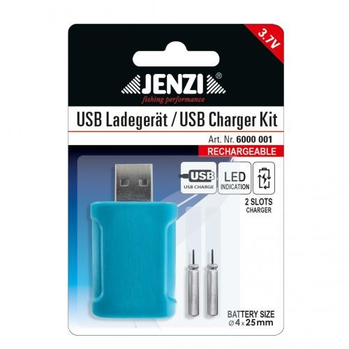 Jenzi USB Ladegerät inkl 2 Stabbatterien LIR 425 3,7V Wiederaufladbar 2 Größen