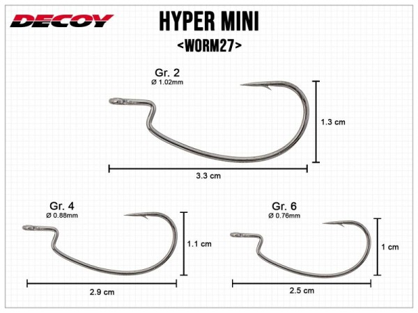 Decoy Hyper Mini Worm27 Gr. 2 4 6 Offsethaken Made in Japan