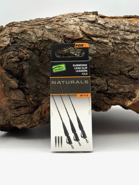 Fox Edges Naturals Submerge Lead Clip Leaders 75cm 30lb 40lb 3 Stück