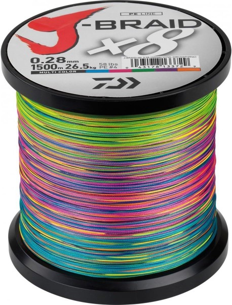 Daiwa J-Braid X8 Geflochtene Schnur Multi Colour Meterware 0,24mm/18kg 0,28mm/26,5kg.