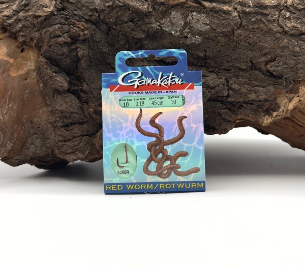 Gamakatsu 5260R Red Worm/Rotwurm Haken Rot Gr.4 6 8 10 12 Länge 45cm