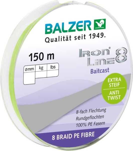 Balzer Iron Line 8x Baitcast 150m geflochtene Schnur 0,10mm 0,14mm 0,18mm 0,22mm