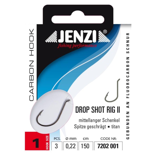 Jenzi Drop Shot Rig II 1 2 4 1/0 2/0 Gebunden Fluorocarbon mittellanger Schenkel