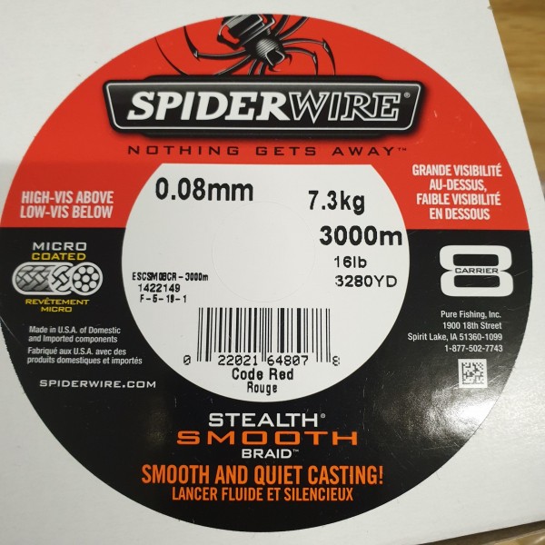Spiderwire Stealth Smooth 8 Code Red je 10m 7,3kg 16lb 0,08mm