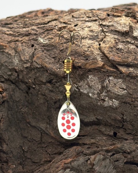 Mepps Aglia Gr. 2 4,5g Kupfer Silber Gold / rote & schwarze Punkte