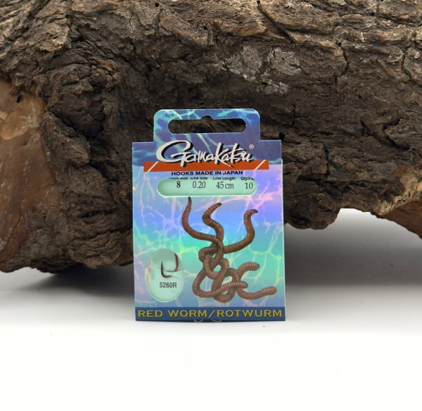 Gamakatsu 5260R Red Worm/Rotwurm Haken Rot Gr.4 6 8 10 12 Länge 45cm