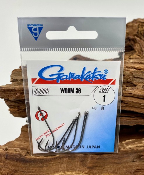 Gamakatsu Worm 36 Hooks Black 1/0 2/0 3/0 4/0 1 2 4 6