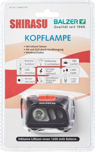 Balzer Shirasu Kopflampe Infrarot Sensor Wiederaufladbar