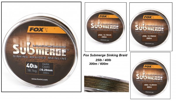 Fox Submerge Dark Camo Sinking Braid 300m 600m 0,16mm 0,20mm