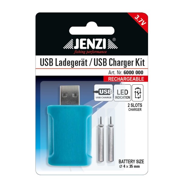 Jenzi USB Ladegerät inkl 2 Stabbatterien LIR 425 3,7V Wiederaufladbar 2 Größen