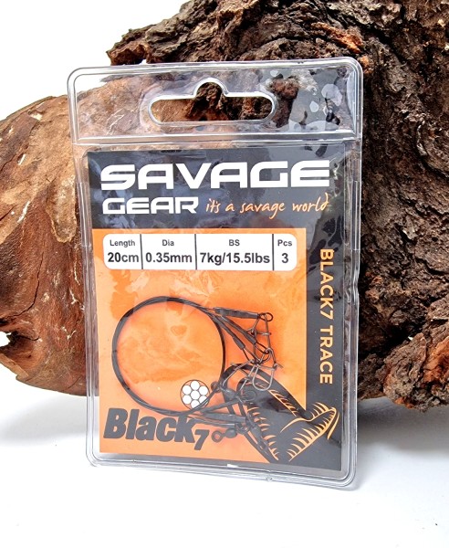 Savage Gear Black7 Trace 20cm 7kg 0,35mm Edelstahlvorfach 3 Stück