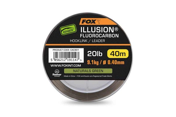 Fox Edges Illusion Fluorocarbon Hooklink Leader 40m Naturals Green Vorfachschnur