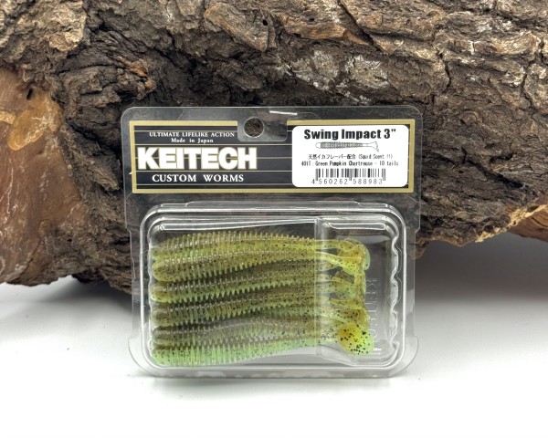 Keitech 3" Swing Impact Green Pumpkin / Chatreuse UV