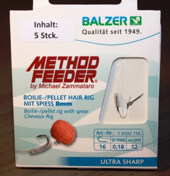 Balzer Method Feeder Hair Rig A mit Spiess 8mm Gr. 10 12 14 16 ABVERKAUF