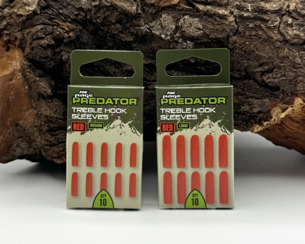 Fox Rage Predator Red Treble Hook Sleeves in Medium und Large 10Stück