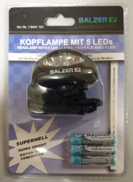 Balzer Kopflampe mit 5 LED inkl. Batterien